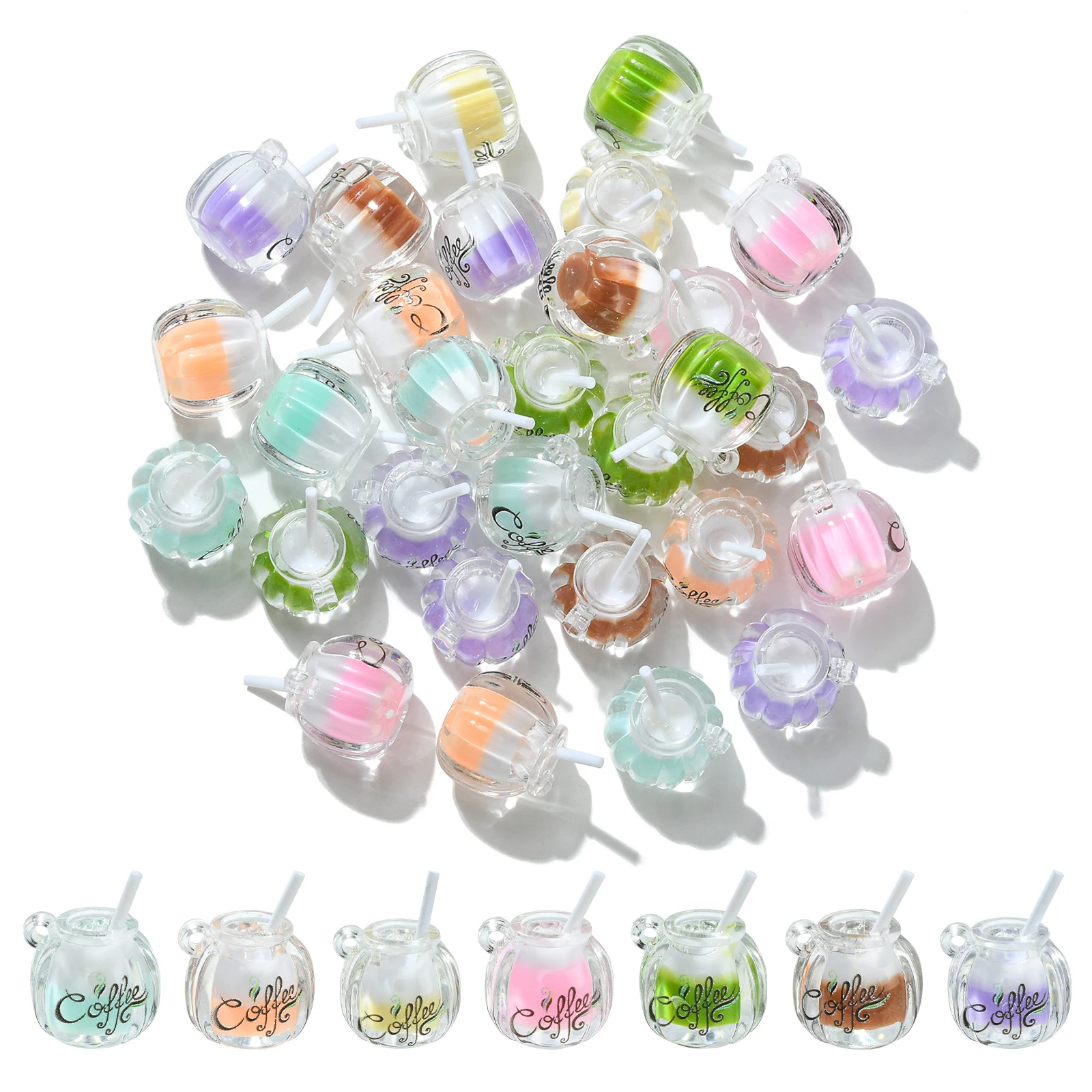 

30Pcs Random Luminous Wishing Bottle Charms Resin Coffee Cup Bottle Charms Imitated Drink Charms for Jewelry Making DIY