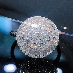 New Sparkling CZ Women Rings Round Shaped Fashion Versatile Lady's Jewelry Full Bling Iced Out Wedding Engagement Accessories