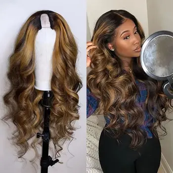 Highlight Human Hair Honey Blonde U part Wigs 180% Density Brazilian Remy Hair Wigs Loose Wave Blonde Middle Open U Part Wigs