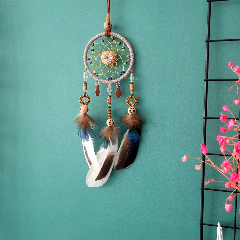 Mini Dream Catcher Car Pendant Wind Chimes Feather Decoration Handmade Dreamcatcher Gifts Home Decor & Wall Hanging Adornment 4