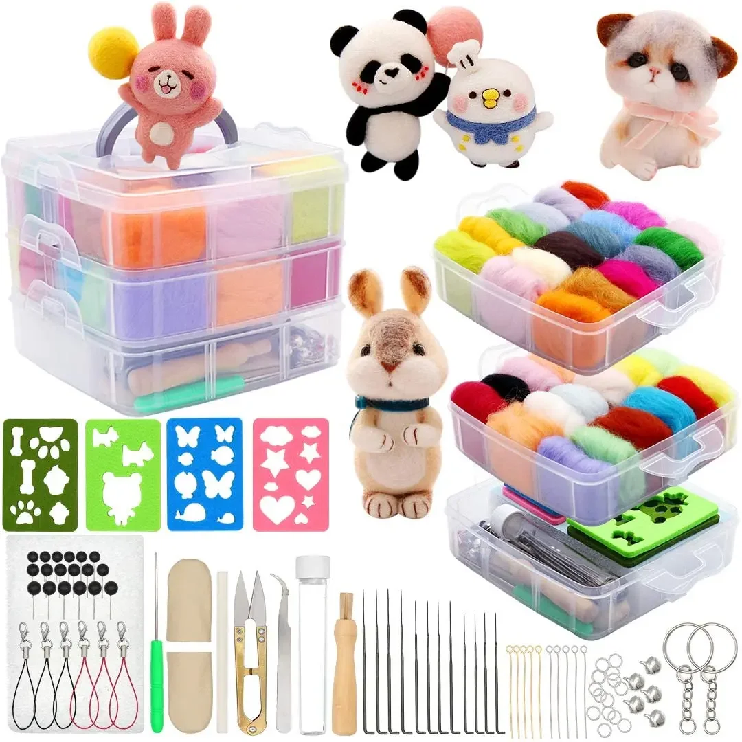 Needle Felting Kit 109PCS Set Wool Roving 36 Colors with Felt Tools and Storage Box Needle Felting Starter Kit For DIY Craft wool felting kit,needle felt kit,needle felting wool,wool felting needles,needle felting mat