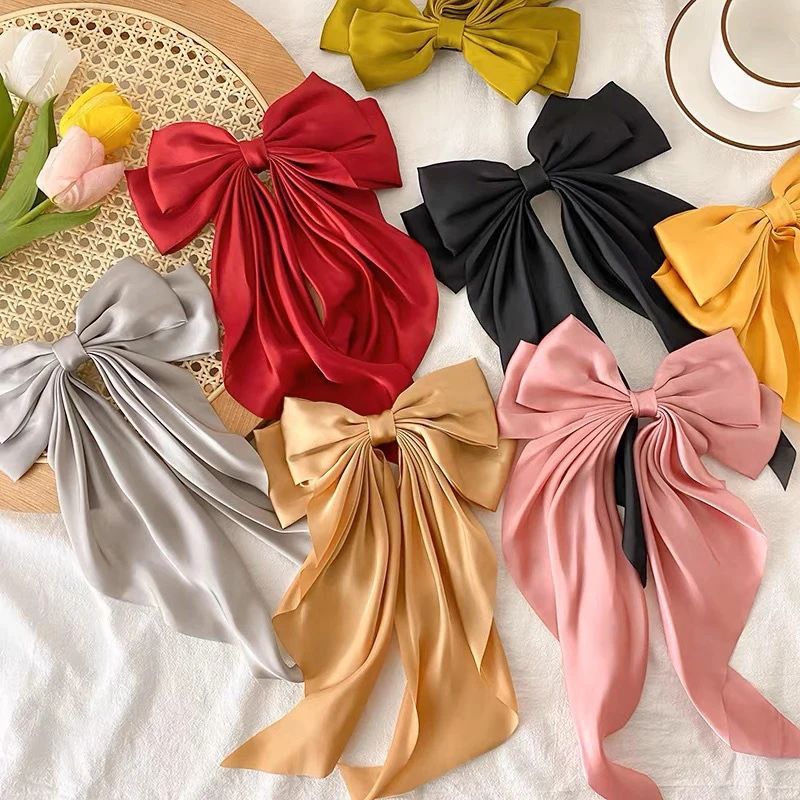 Solid Satin Hairpin Ribbon Hair Clip Bow Streamers Hair Clips For Girls Fashion Simple Headdress With Clips Hair Accessories