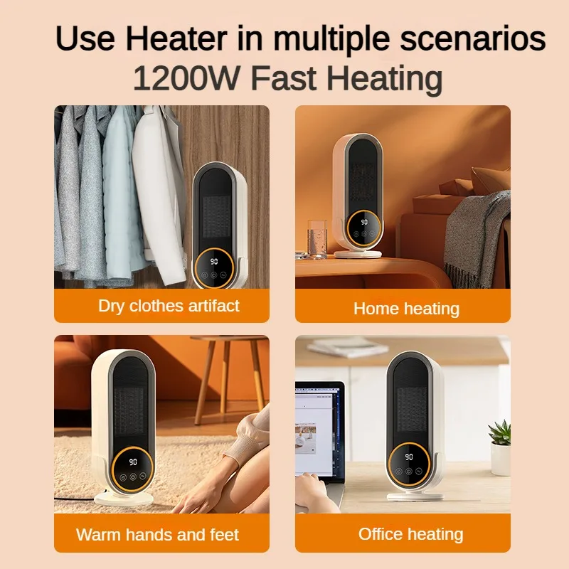 1200W Remote Control Heater Desk Heater for Room LCD Touch Screen Display Fast Space Heating Two Gears Timeable Electric Heaters 2