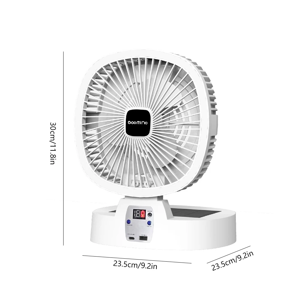 Foldable Car Fan Solar Rechargeable Wireless Portable Desktop Electric Fan  5000mAh 5 Speed Adjustable Ventilador with LED Light