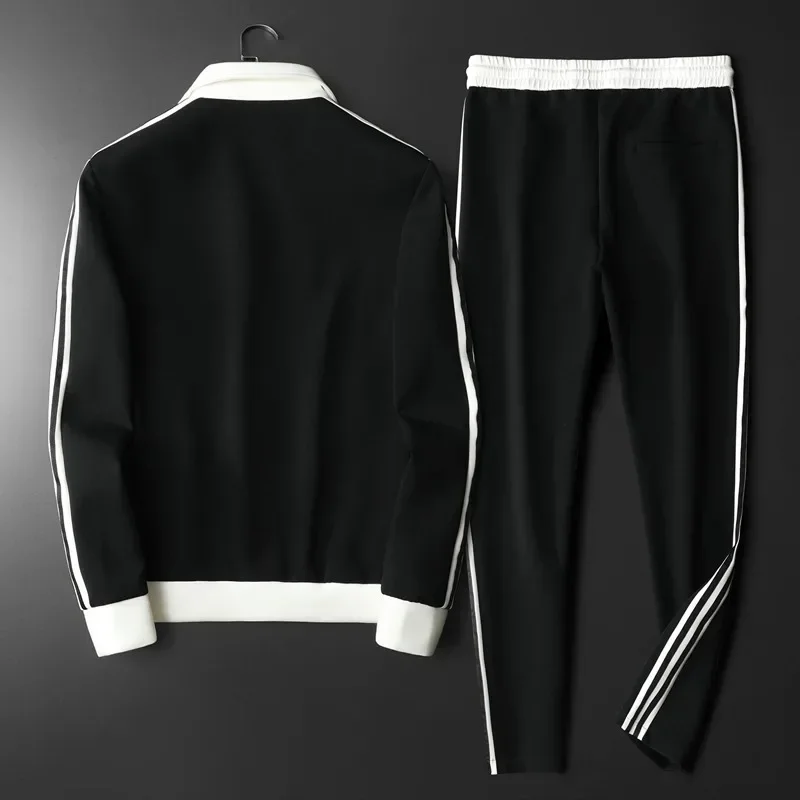 2024 Autumn Winter Men's Tracksuit Luxury Contrast Color Zipper Sports Casual Man Sets Fashion Elastic Waistband Male Pants 3