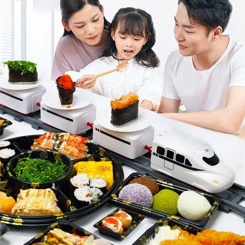 Conveyor Belt Rotary Sushi Toy Pretend Play Electric Track Trains Rotary Rail Car Sushi Rail Simulation Model Toys For Children