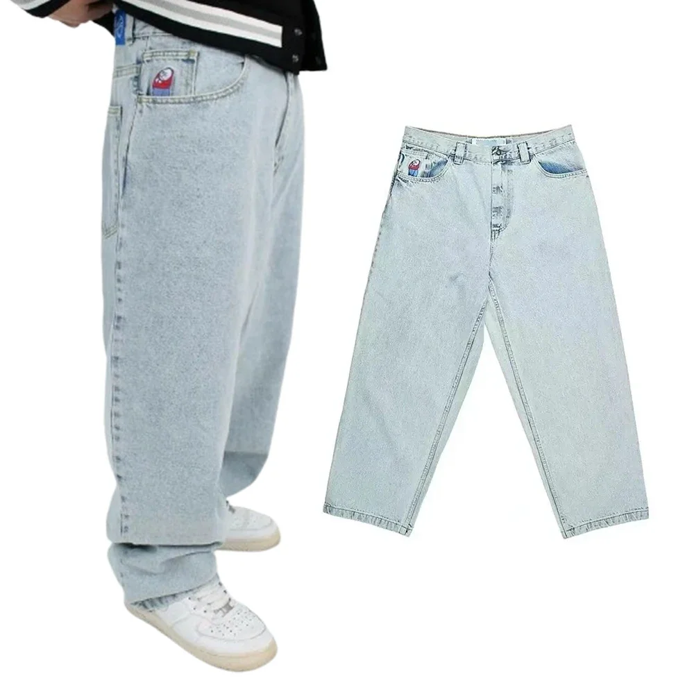 Polar Jeans Big Boy for Men and Women Y2K Hip Hop Cartoon Embroidery Retro Blue Wide Pants Gothic High Waist Wide Pants 1