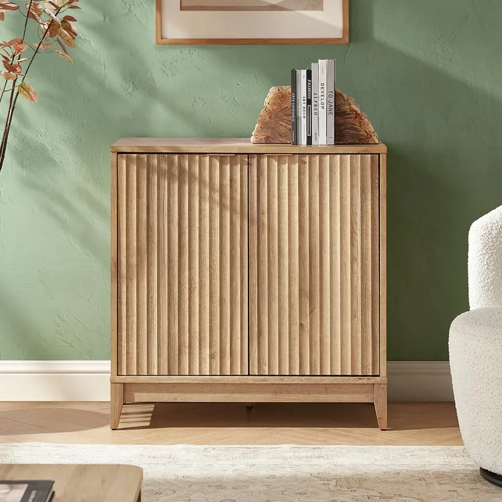 Storage Cabinet, Entryway Accent Cabinets, Buffet Sideboard, Credenza, Wood Modular Cabinet with Doors & Shelf, Fluted Panel