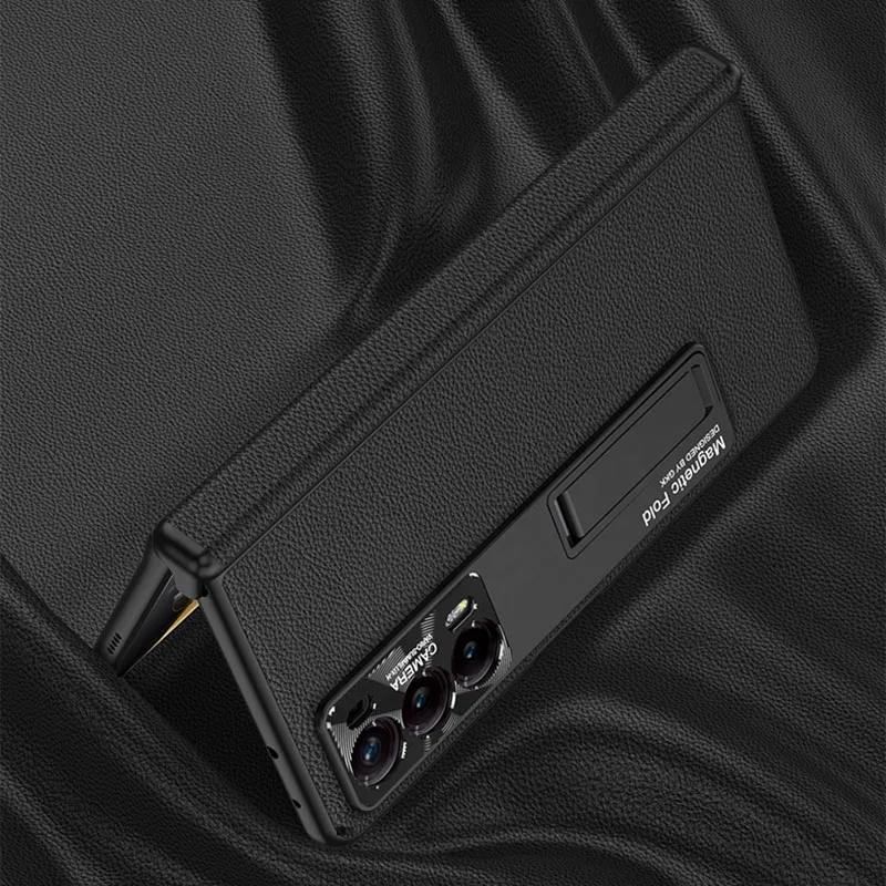 All-included Plain Leather Case For Honor Magic V2 Magnetic Hinge Case Shockproo