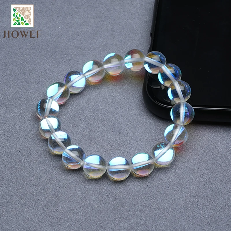 Smooth White Austria Crystal Glitter Moon Bracciale Stone Women Fashion Jewelry Single Circle Corda Elastica Charoite Bracciale Regalo