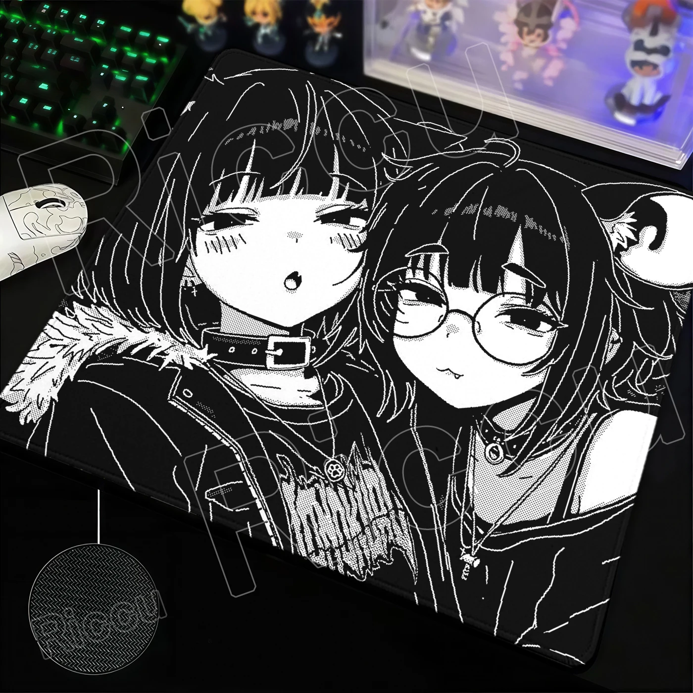 Monochrome Pixel Aesthetic Gaming Mouse Pad with Anime Design - Non-Slip Rubber Desk Mat for E-Sports & Office Use