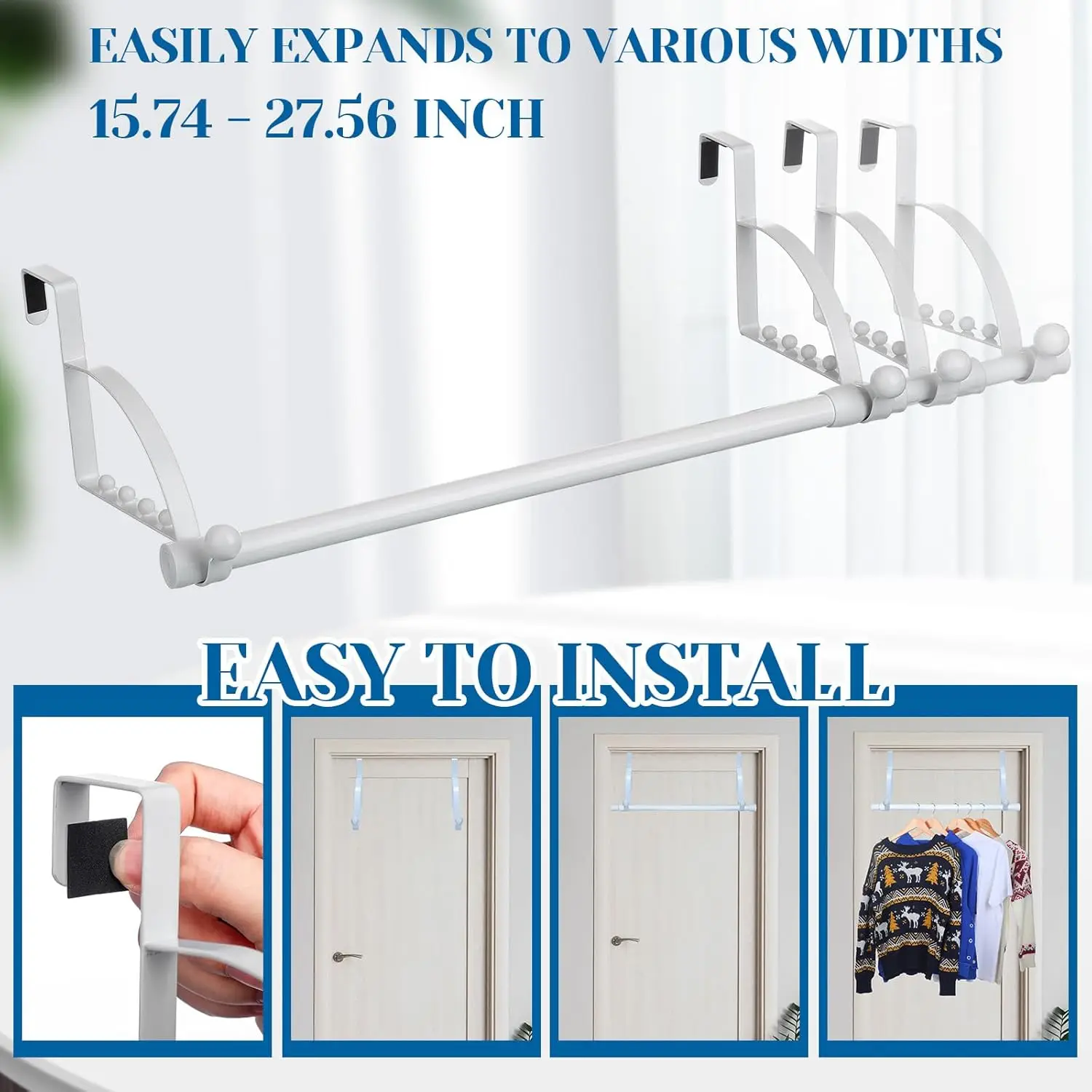 Adjustable Closet Door Hooks Hanger Metal Over The Door Clothes Drying Rack Multi Hanging Storage Hanger with Telescopic Pole 3