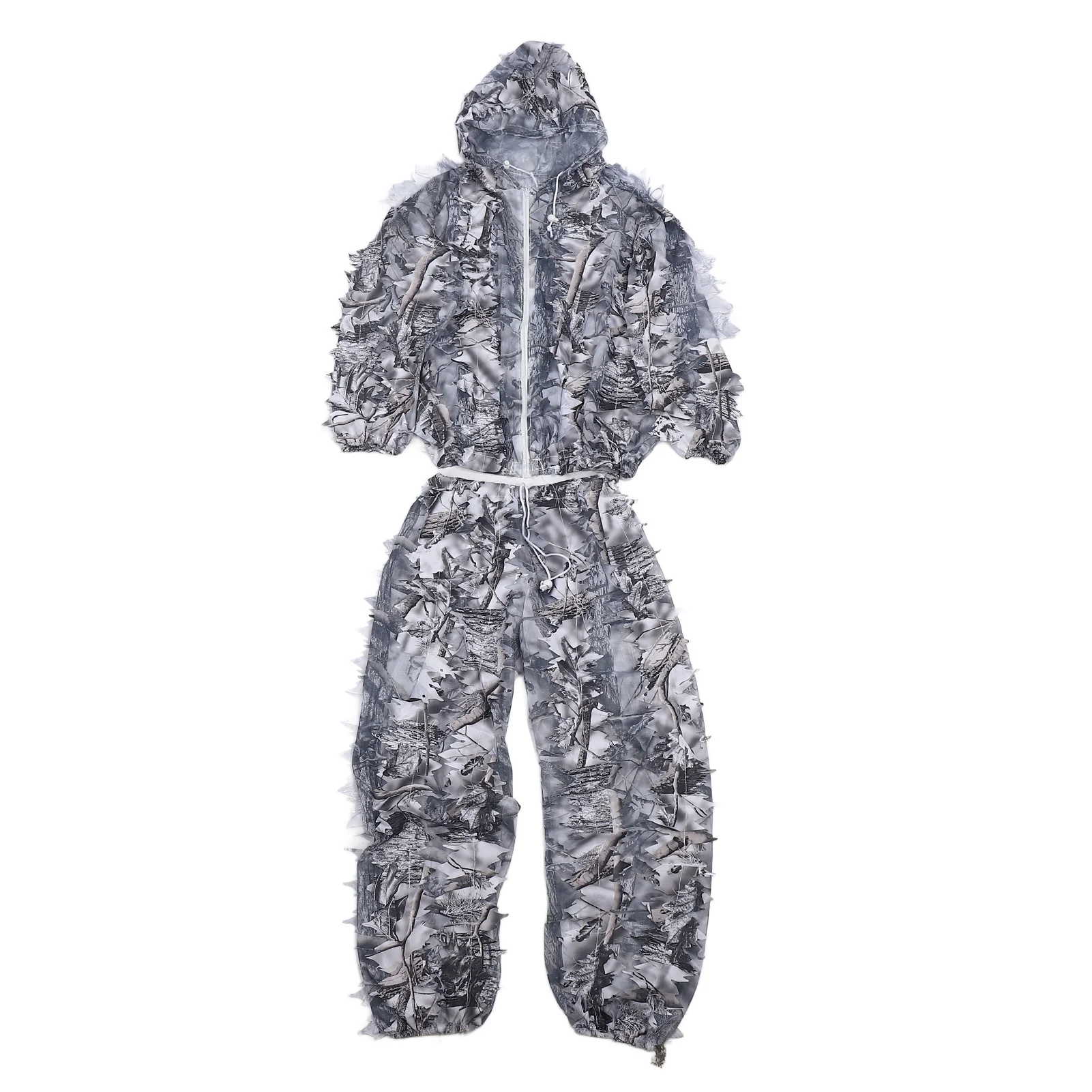 Traje Ghillie 3D para Caça em Neve, Camuflagem Branca com Jaquetas