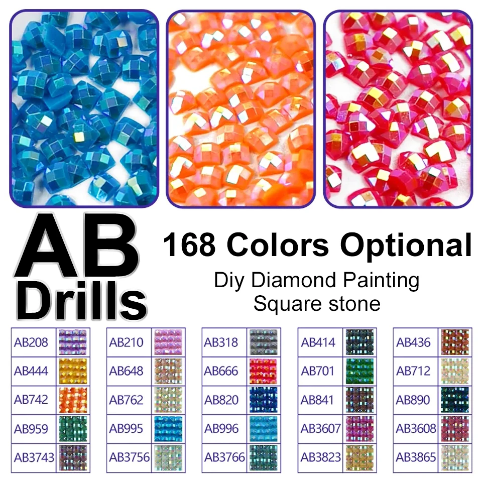 

AB Square Drill Diy Diamond Painting Rhinestone Wholesale Mosaic 168 Colorful Stones Resin Embroidery Gift accessories Diamonds