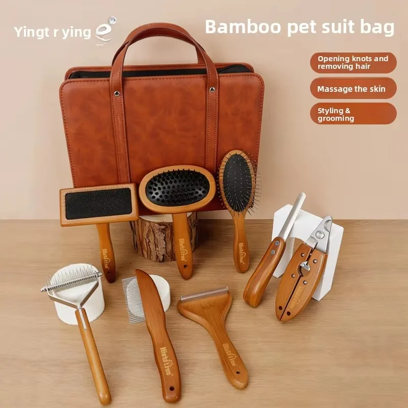 dog comb Pet Supplies Wholesale Thermoplastic Rubber Pet Set Detangling Comb Single-Sided Comb Nail Clippers File Fluffing Pin B
