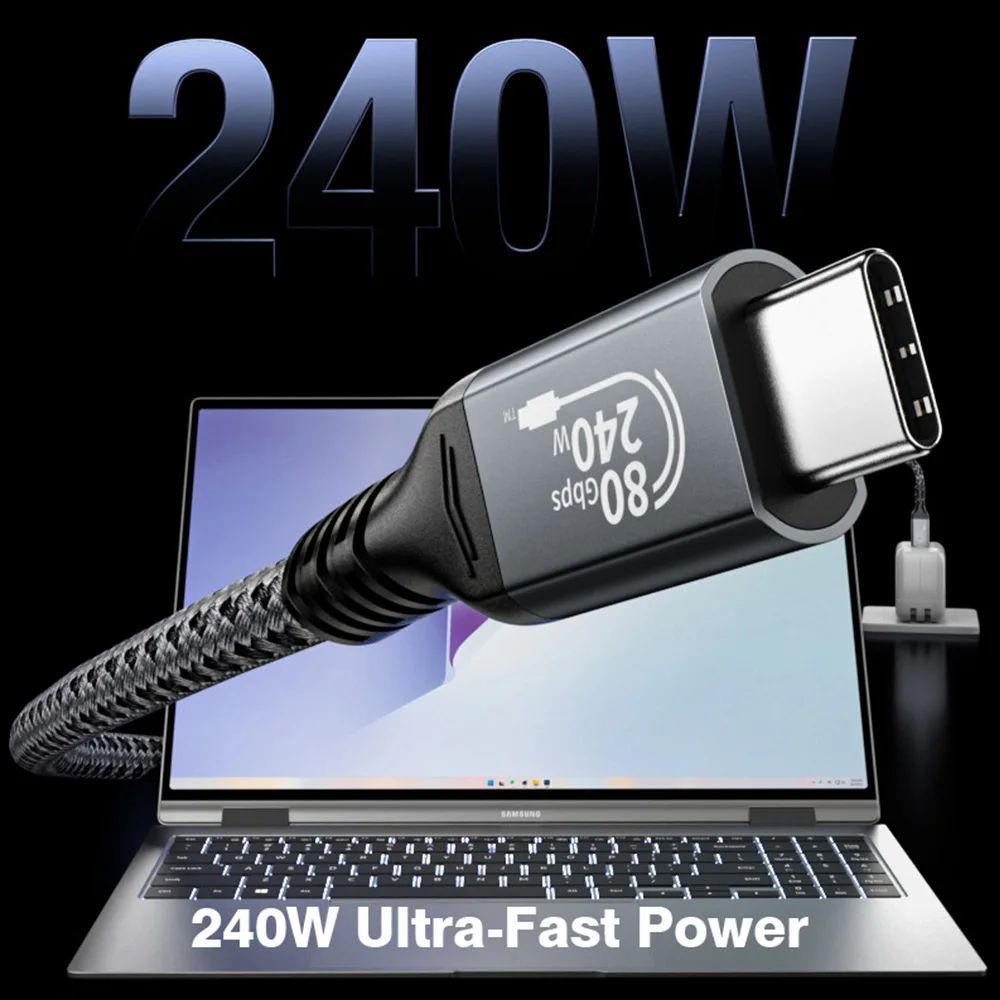 USB4 케이블 PD240W 80Gbps 4K 144Hz 타입 C 고속 충전 썬더볼트 3 풀 기능 USB C to C 데이터 전송 케이블 노트북용