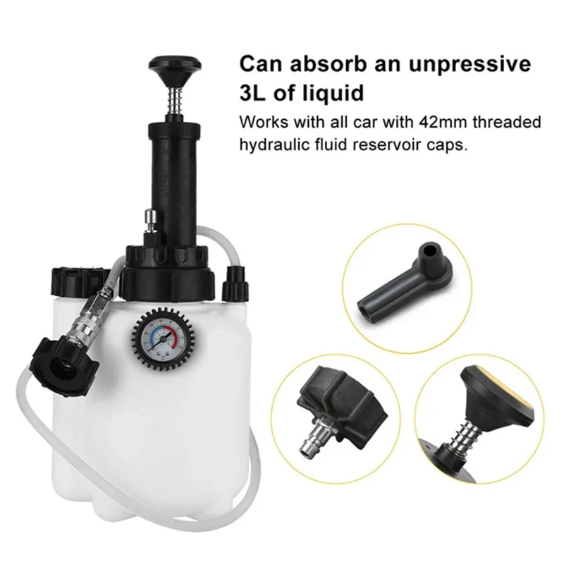 3L Manual Brake Oil Fluid filling Changer Bleeder w/ Waste Bottle Hydraulic Clutch Oil Pump Exchange Drained Replacement Tool