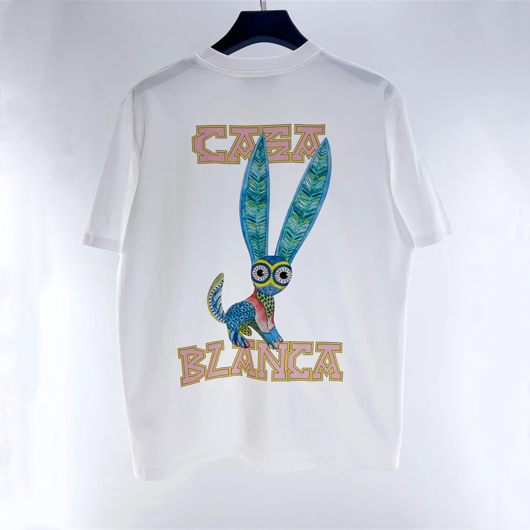 

Casablanca Rabbit Print T Shirt Men Women Best Quality Loose White Top Tees