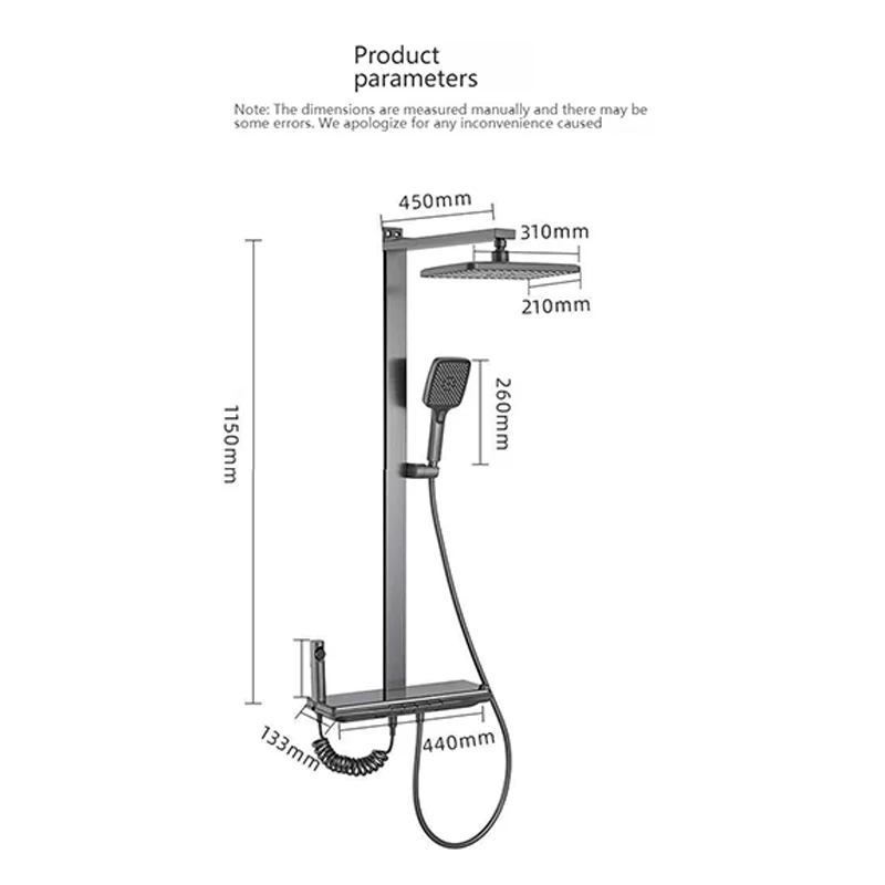 Smart Digital Display Grey Bathroom Shower Set Shower Faucet Full Set Hotel Apartment Bathtub Rainfall Shower System 6