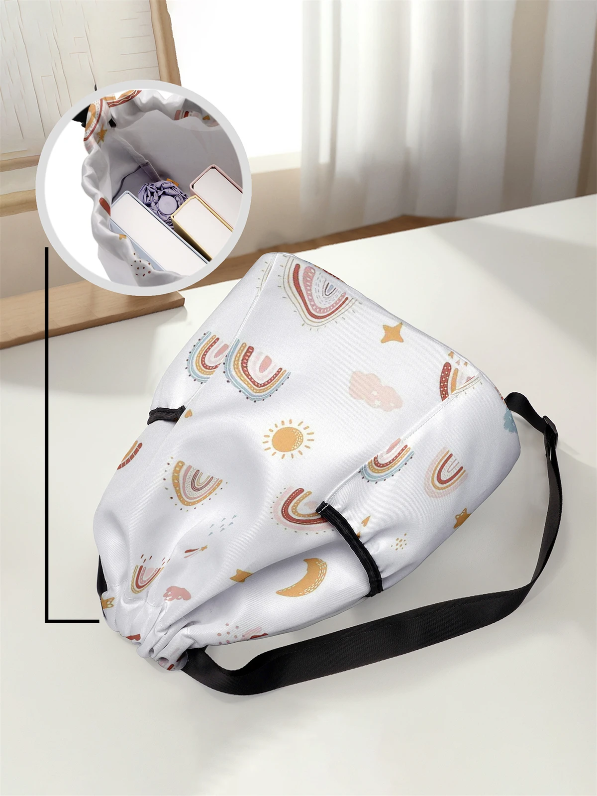 Rainbow Pattern Drawstring Backpack - Large Capacity Durable Fitness Bag, Adjustable Shoulder Straps, Sports Beach Backpack