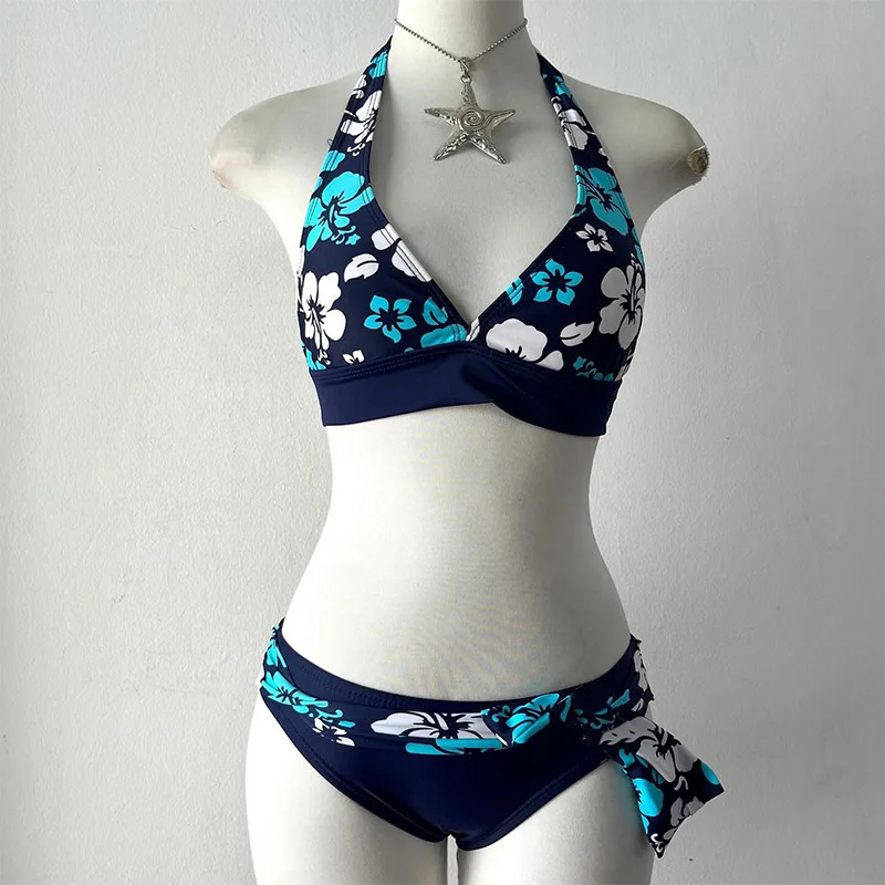 2025 Y2K Summer New Outdoor Beach Vacation Style Fresh Fashionable Simple and Sexy Tree Printed Swimming Clothes Bikini Set