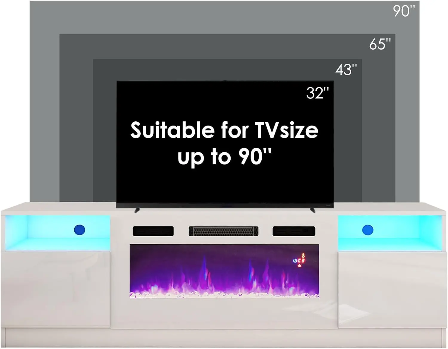 80 "TV Stand with 40" Electric Fireplace Large Modern Matte Texture with High Light Locker and 12 Color LED Lights 6