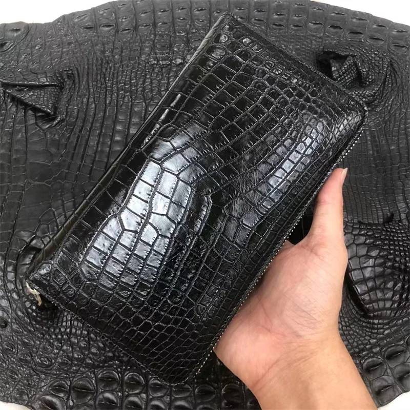 

Authentic Real Crocodile Belly Skin Men's Large Card Purse Long Wallet Genuine Exotic Alligator Leather Male Phone Clutch Bag