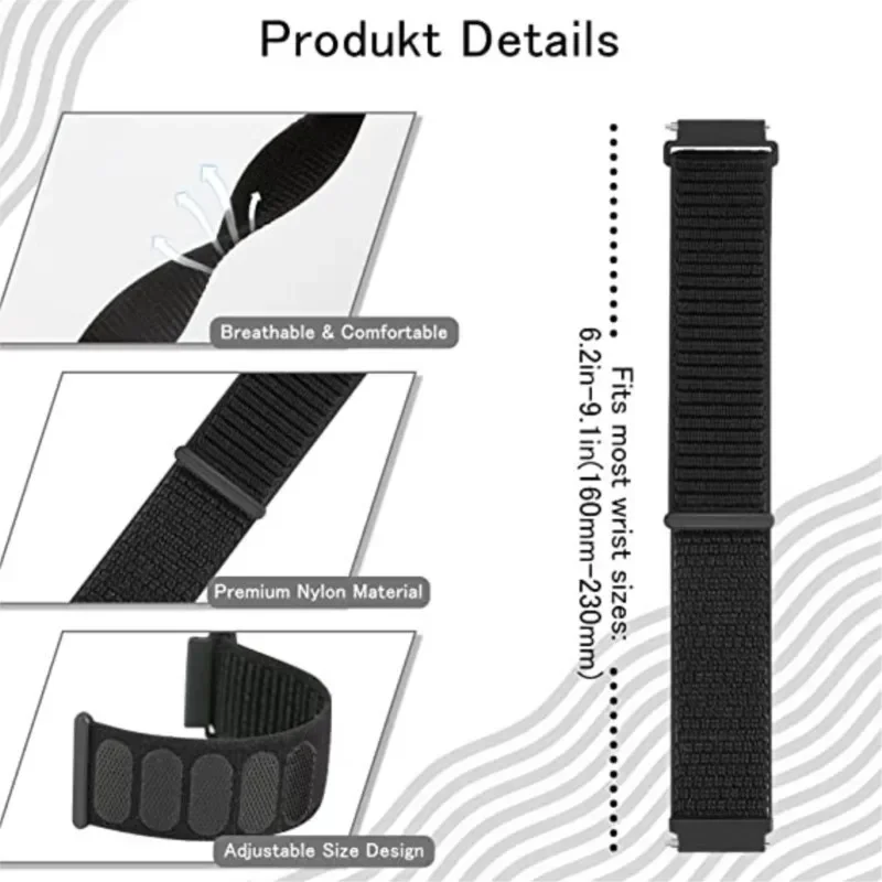 Nylon Sport Loop Bracelet, 22mm/20mm Strap, Universal Smartwatch Band
