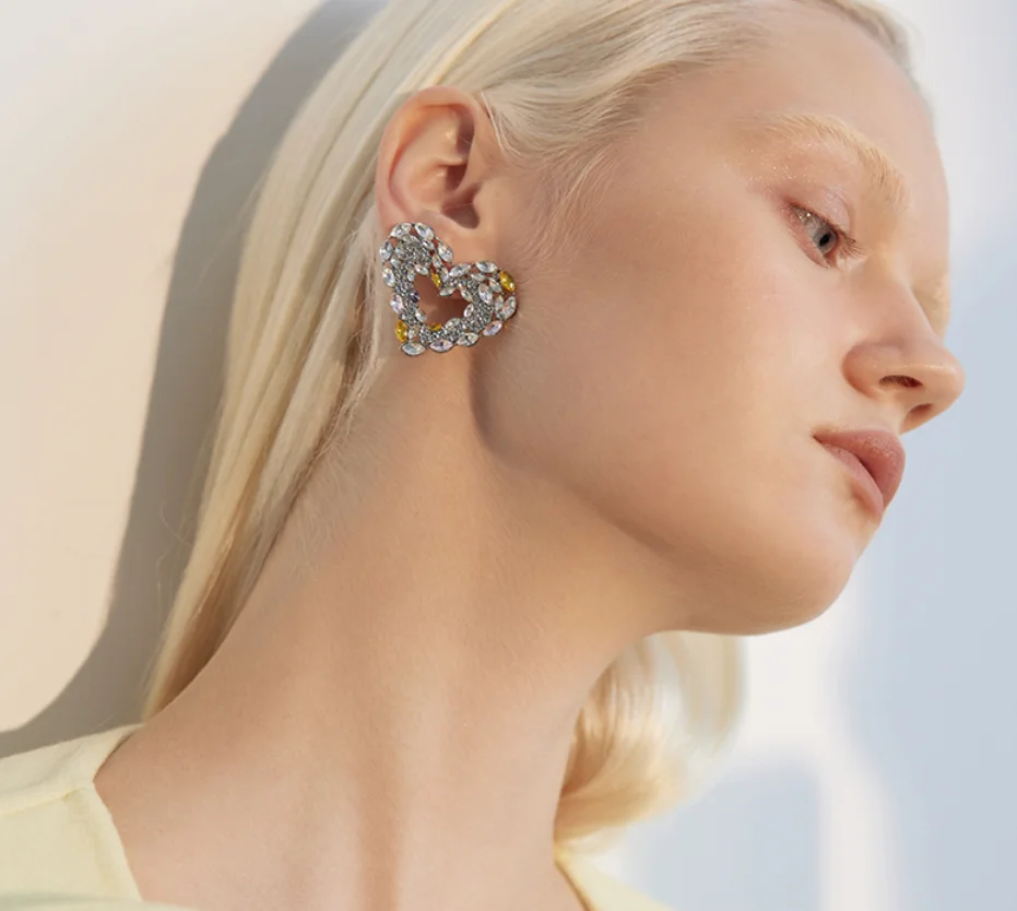 925 silver needle artificial Rhinestone heart green wedding party Earrings for women Fashion Jewelry