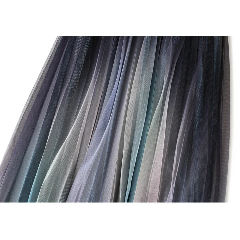 New In Women's High Waist Mesh Gradient Color Mid Long Skirt Female Spring Summer Korean Sweet Style Elegant Tulle Skirts 6