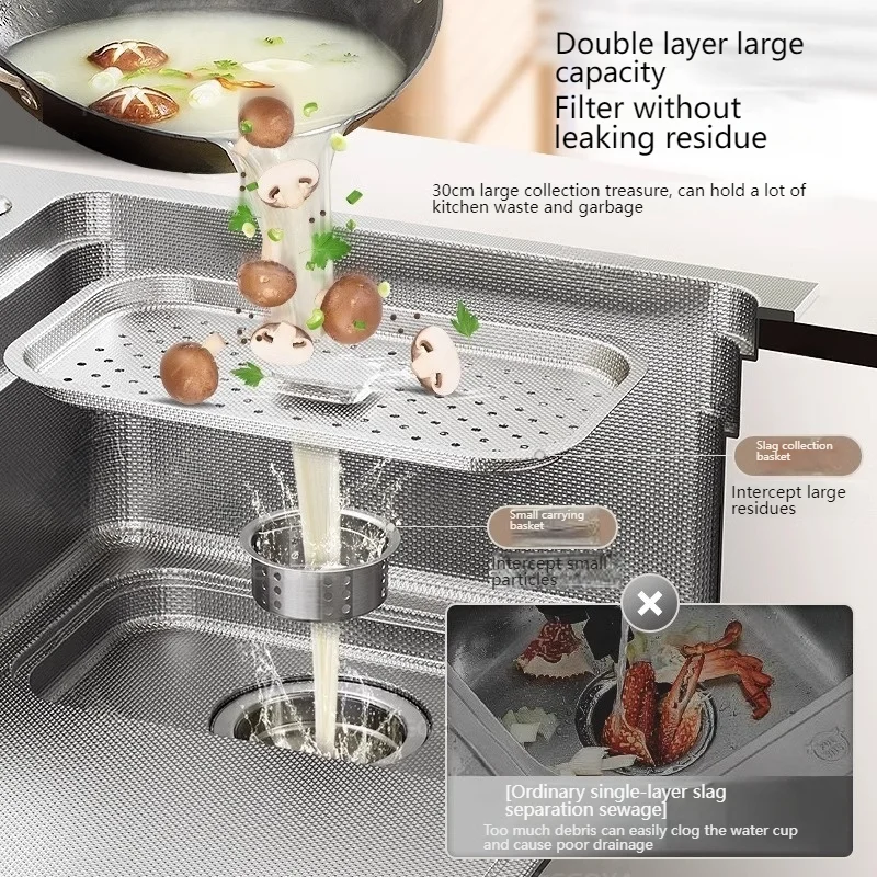 Kitchen Accessories Kitchen Sink Drop In 304 Stainless Steel Embossed Large Single Slot Silver Multifunctional Undermount Basin