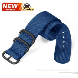 Premium Nylon Woven Watch Band with Black Needle Buckle - Versatile Strap - 24mm (Blue Black)