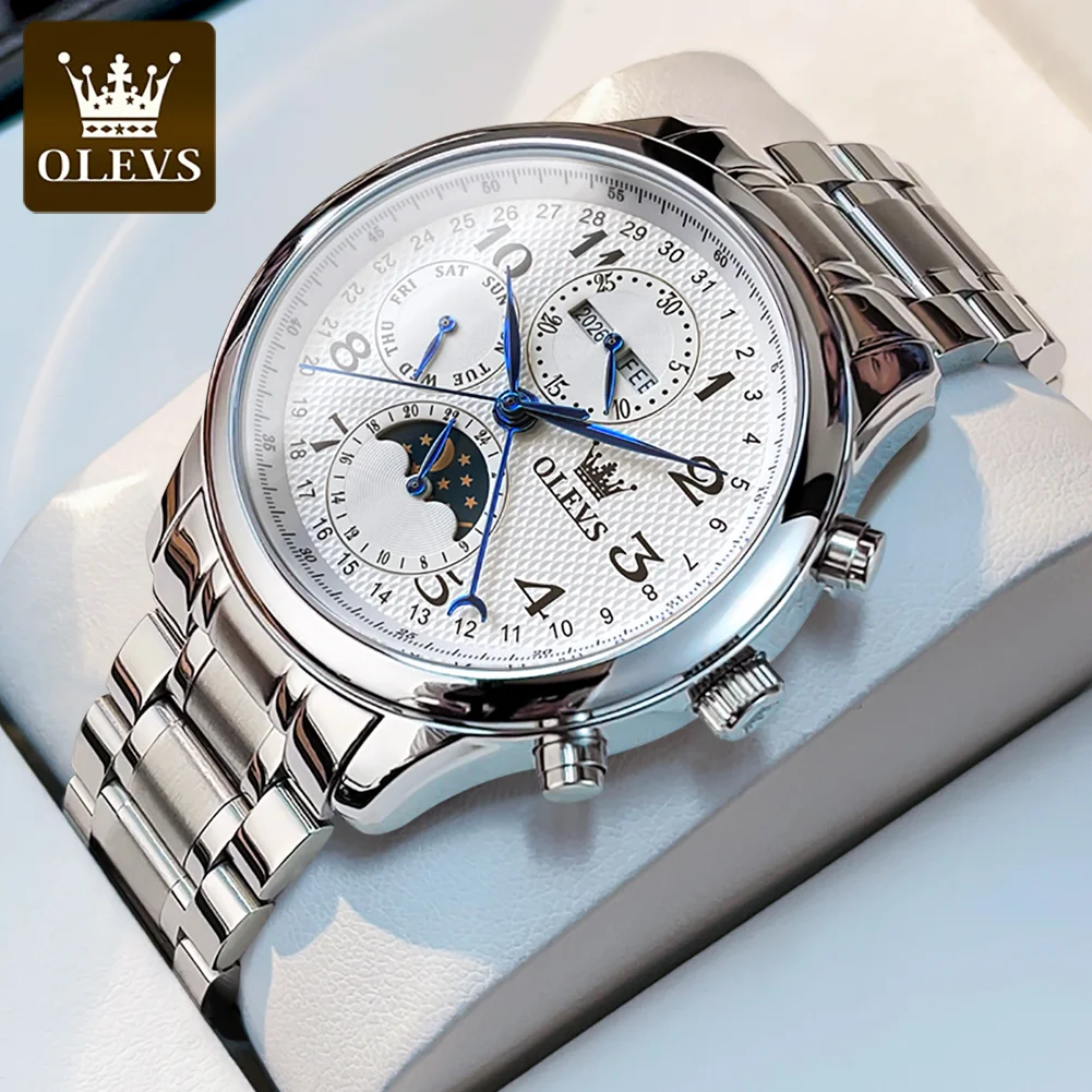 

OLEVS Automatic Mechanical Watch for Men Stainless steel Dual Calendar Moon Phase Waterproof Fashion Business Men's Wristwatches