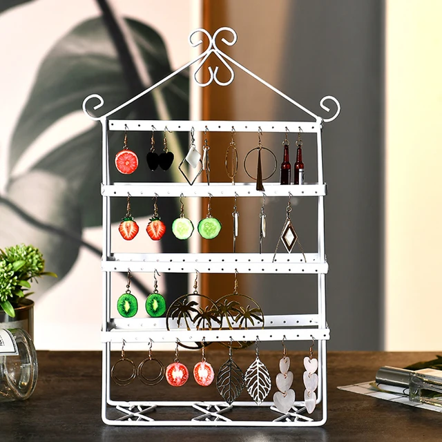 112 Lyukak 4 Rétegű Fülbevaló Duda Kétoldalas Tároló Állvány Női Ékszer Kijelző Szekrény Fém Polc - Image 3