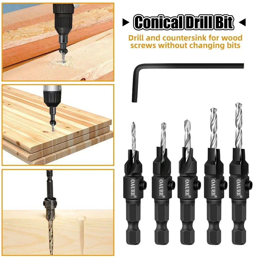 4/5PCS Conical Drill Bit Countersink Drill Woodworking Drilling Pilot Holes HSS Universal Counterbore Cutter Screw Hole