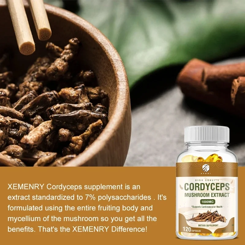 Cordyceps Capsules 1000mg-Helps with Energy, Natural Endurance, Immune & Cardiovascular Health