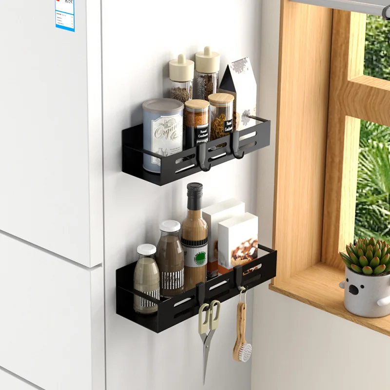Storage Organizer Magnetic Seasoning Rack Hook SpaceSaving Shelf Wall Mount Kitchen Accessorie 1/2pcs
