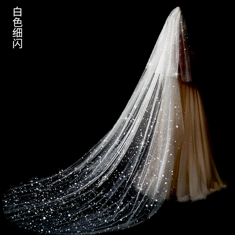 Wedding Veil Bride Heavy Industry Bride Wedding Main Super Sensen Korean Style Long Big Tail Lace Sequins Large Veil