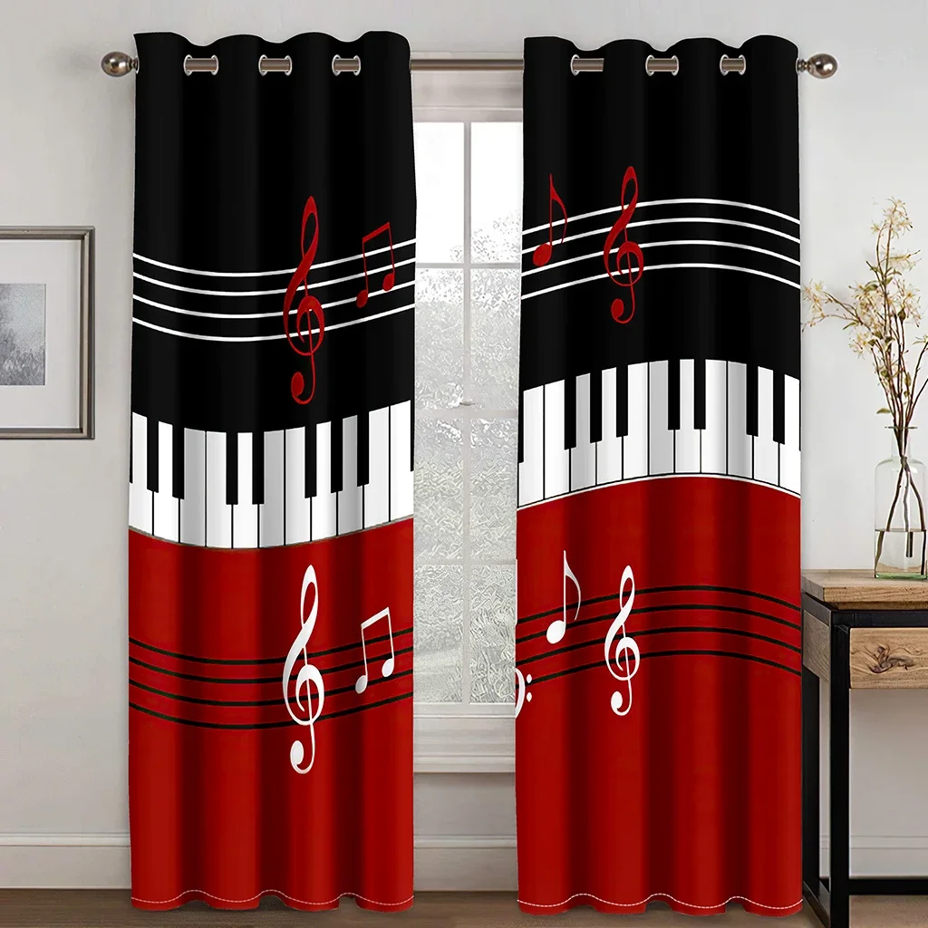 

Cheap Black Red Notes 3D Piano Key Design Elegant 2 Pieces Free Shipping Thin Curtain for Window Drape Living Room Bedroom Decor