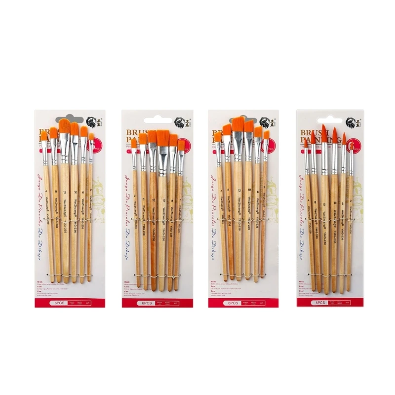 

6PCS Professional Paintbrush Artist Paint Brushes Fine/Round/Flat/Oblique Tip for Watercolor Gouache Acrylic Painting