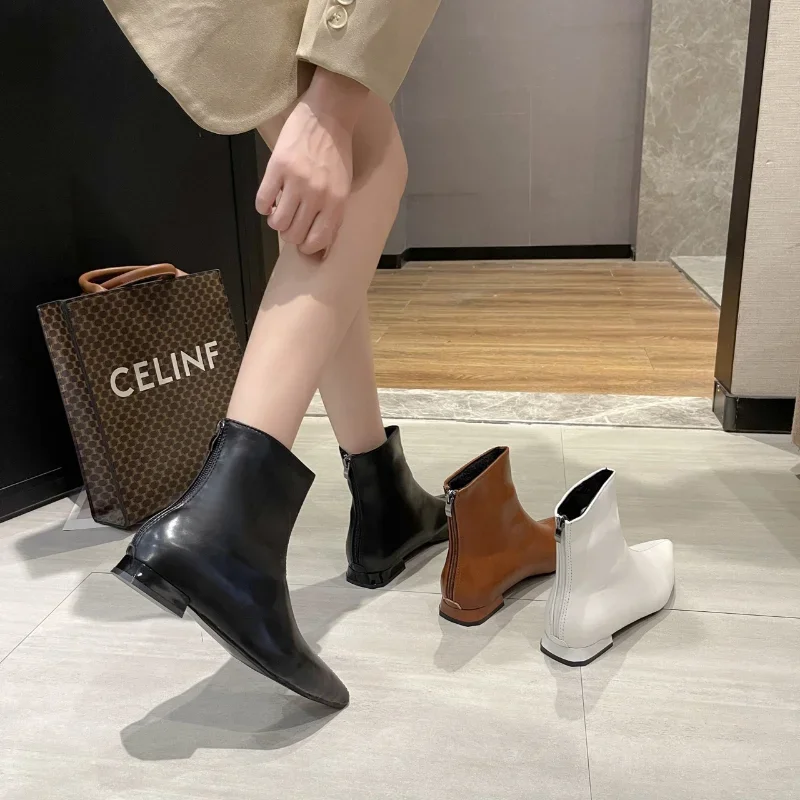 New Women's Pionted Toe Chelsea Boots 2023 Autumn Fashion Back Zipper Chunky Heel Ankle Boots for Women Sexy Ladies Heeled Shoes