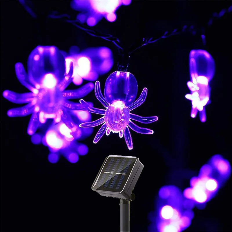 

2Pcs Solar Battery Operated Halloween Spider Lights Waterproof Purple Spider String Lamps For Party Yard Outdoor Lawn Decoration