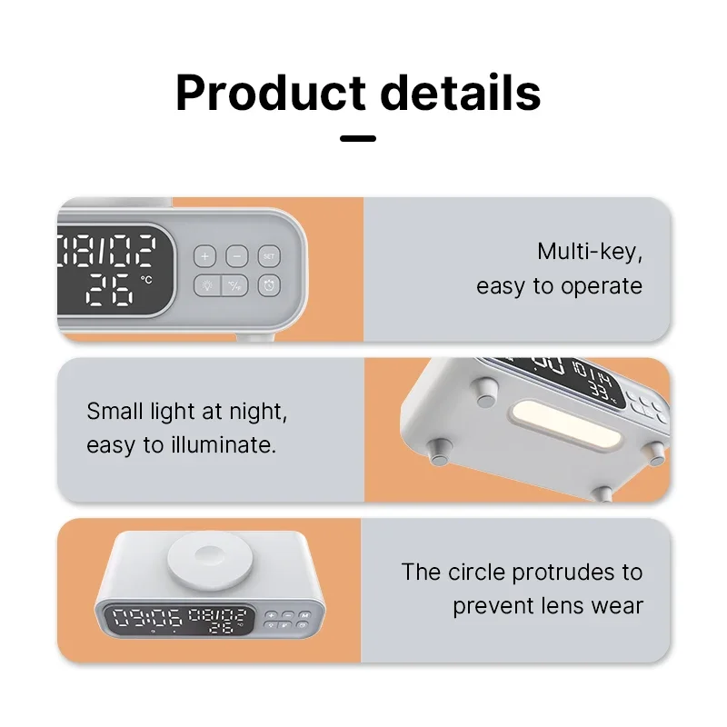 Wireless Charger Pad Time Alarm Clock LED Night Light Thermometer Phone Earphone Fast Charging Station for iPhone Samsung Xiaomi