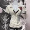 Slim Fit American Retro Hot Girl Print Short Sleeve T-Shirt Women's Summer New Style Versatile Slimming Top Polyester Fiber