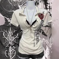 Slim Fit American Retro Hot Girl Print Short Sleeve T-Shirt Women's Summer New Style Versatile Slimming Top Polyester Fiber