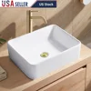 Rectangular Ceramic Vessel Sink 16"X12" White Bathroom Farmhouse European Modern Style Above Counter Easy Install Clean Smooth 1