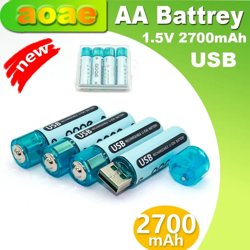 

Built-in USB charging interface AA Battery， lithium 1.5v 2700mAh USB AA Battery Suitable for remote control mouse toys Clock
