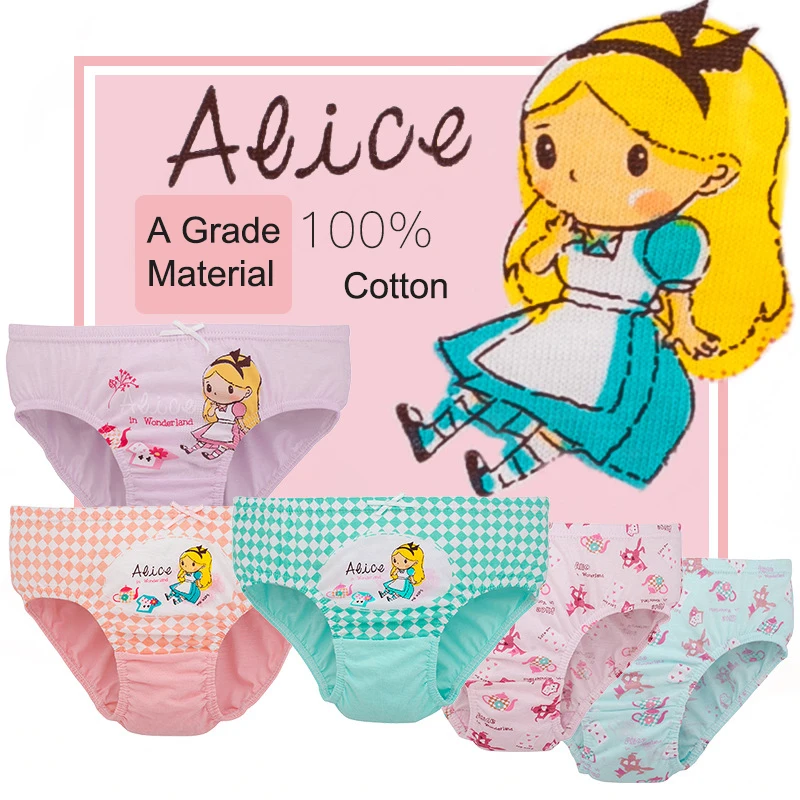 Disney Princess Alice Girls Briefs Kids Underwear Cute Cotton Underpants  Children Breathable Soft Briefs Clothing 5pcs/Lot 2-14Y