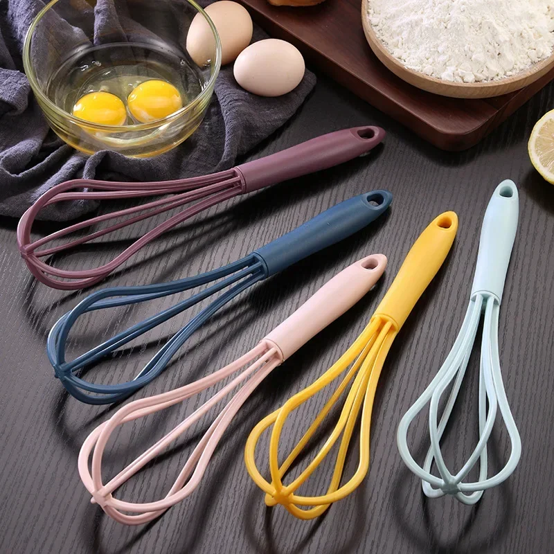1Pcs Multifunctional Rotary Manual Egg Beater Mixer Mini Plastic Kitchen Egg Whisk Bake Tool Agitator Silicone Whisk