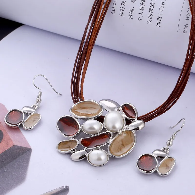Classic Jewelry Sets for Women Rose Flower Stainless Steel Silver Plated Drop Earrings Traingle Geometric Necklace Pendant 